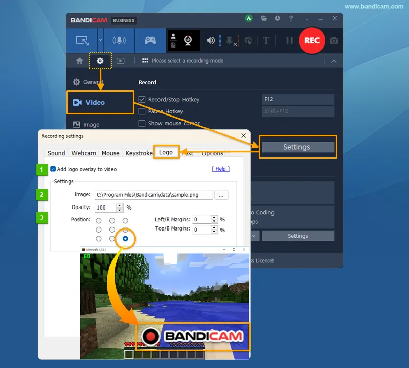 Bandicam Logo Settings